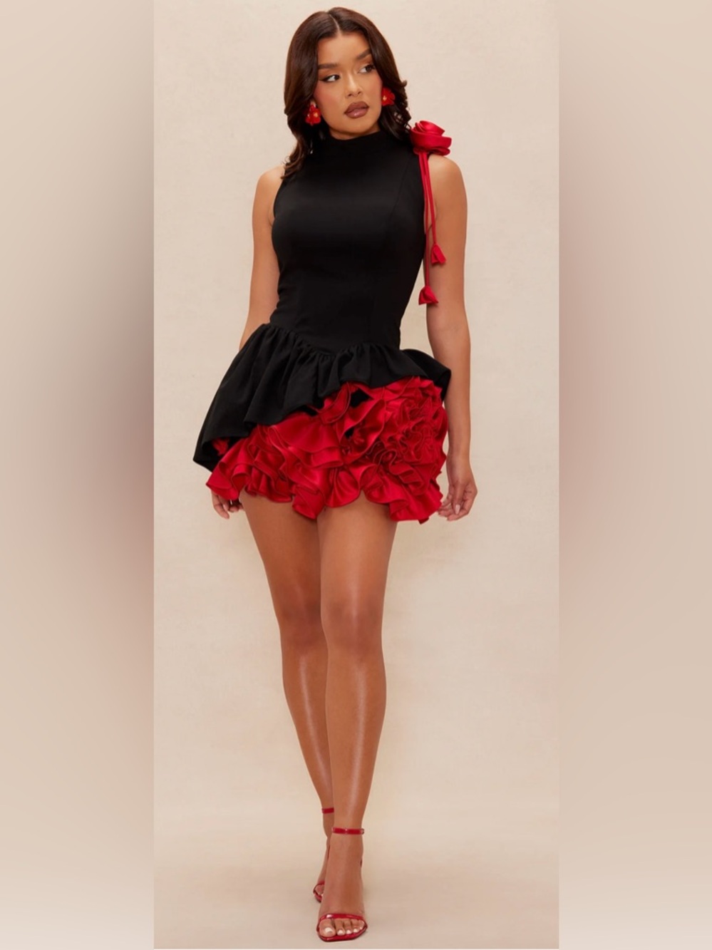 FASHION Nova Laynee Ruffle Mini Dress - Black/Red Size Large